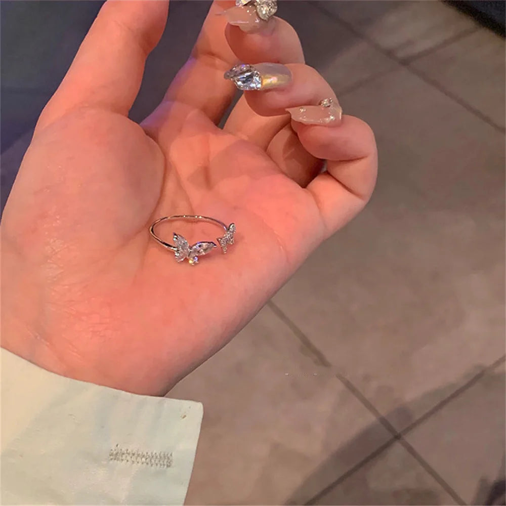 Crystal Butterfly Ring – Adjustable Open Band