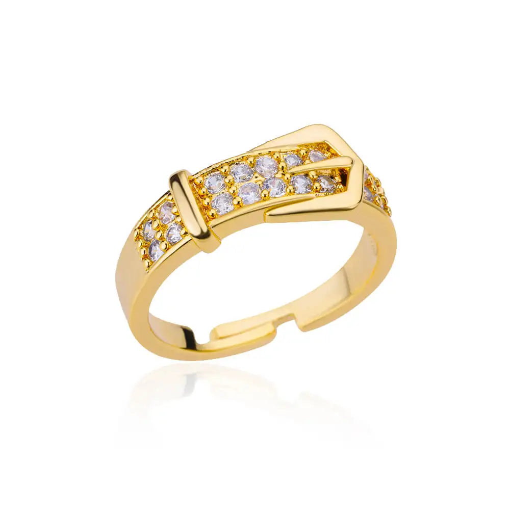 Crystal Buckle Adjustable Ring – Stainless Steel Belt Band