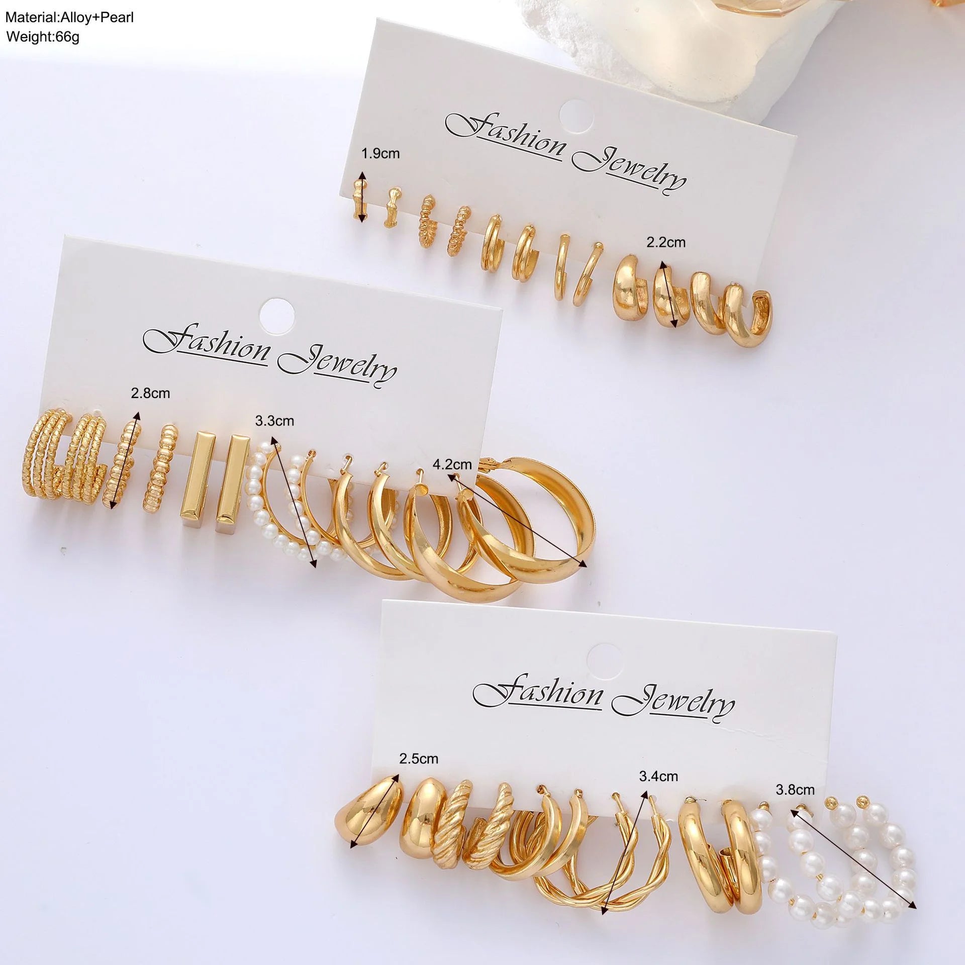 Golden Glow Geometric Hoop Earrings Set – Pearl & Gold Collection
