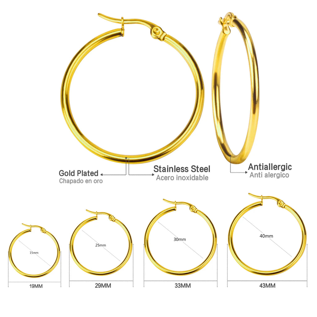 Luxe Circle Stainless Steel Hoop Earrings – Gold, Pink & Rose Gold