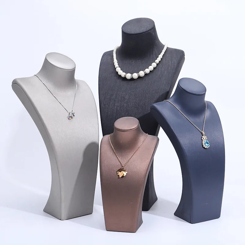 Luxe Portrait Jewelry Display Bust – PU Leather Necklace Stand