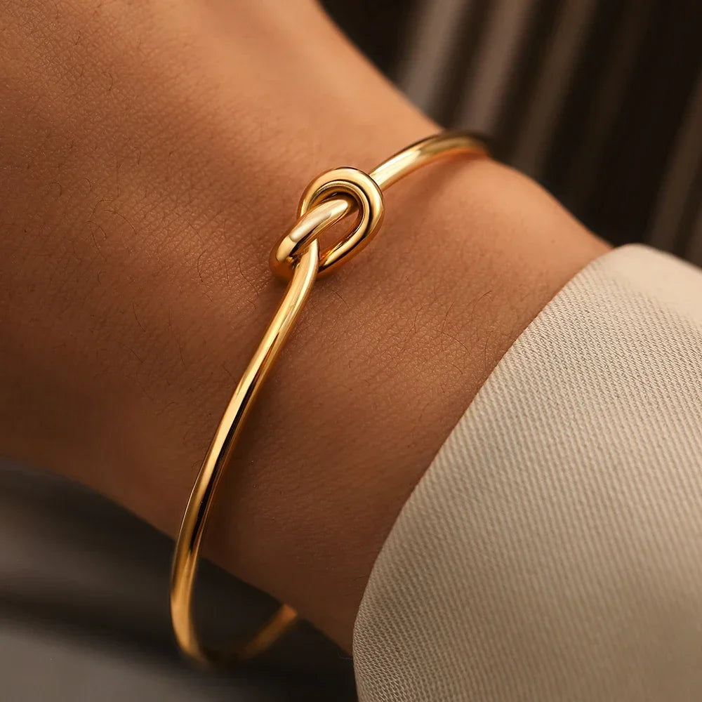Twisted Rope Cuff Bracelet | Woven Stainless Steel Bangle | Gold & Silver