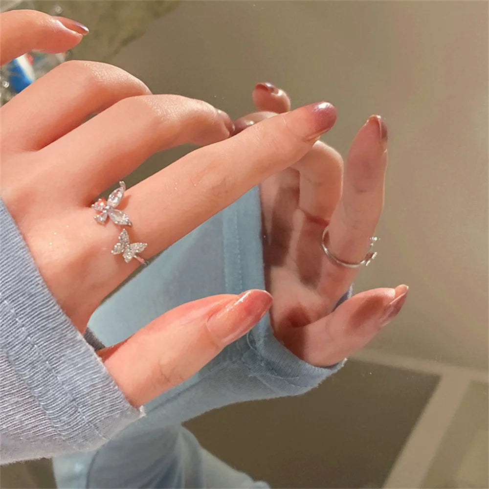Crystal Butterfly Ring – Adjustable Open Band