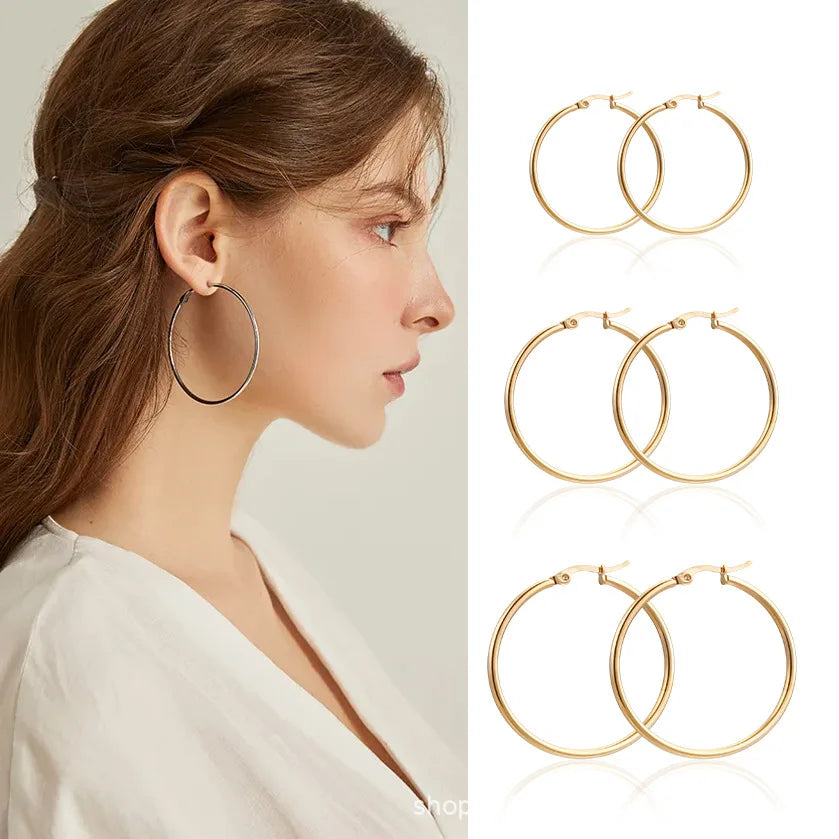 Luxe Circle Stainless Steel Hoop Earrings – Gold, Pink & Rose Gold