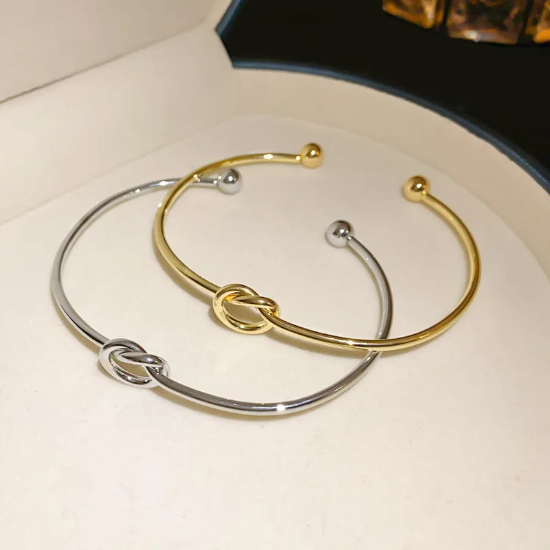 Twisted Rope Cuff Bracelet | Woven Stainless Steel Bangle | Gold & Silver