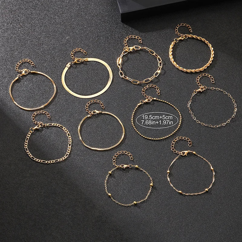 Golden Layers Boho Bracelet Set (10 Pieces)