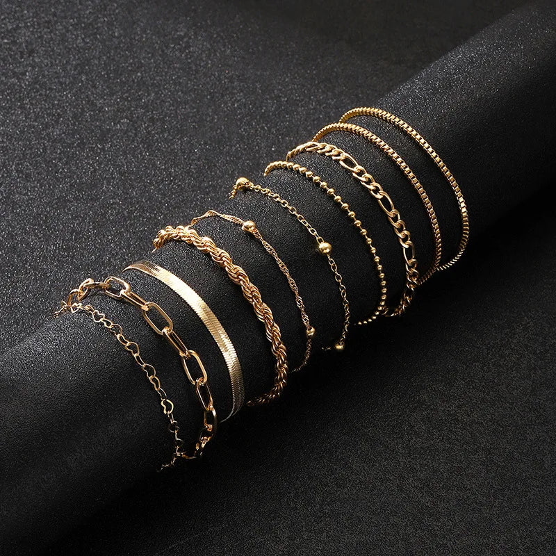 Golden Layers Boho Bracelet Set (10 Pieces)