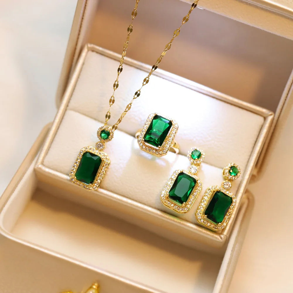 Royal Radiance Crystal Jewelry Set – Necklace, Earrings & Ring