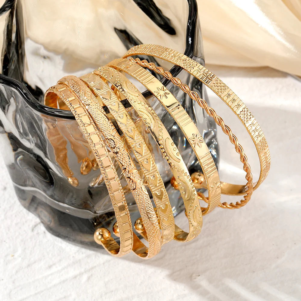 Golden Rebel Stackable Bracelet Set – 7 Piece Cuff Bangle Collection