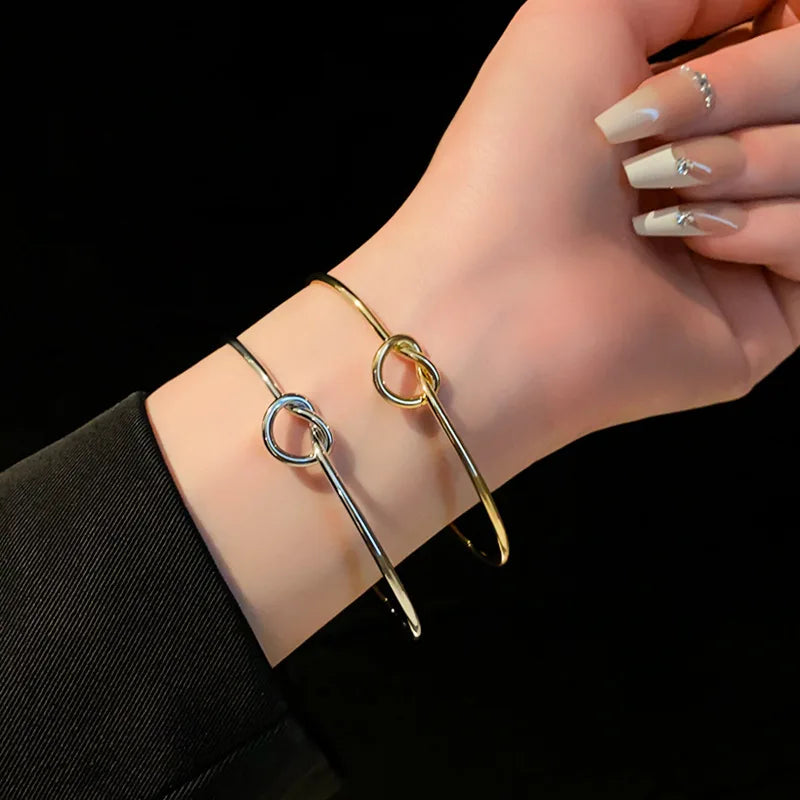 Twisted Rope Cuff Bracelet | Woven Stainless Steel Bangle | Gold & Silver