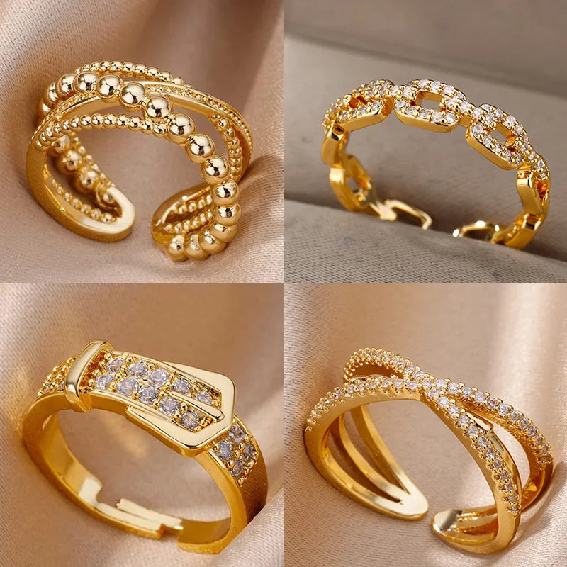 Crystal Buckle Adjustable Ring – Stainless Steel Belt Band