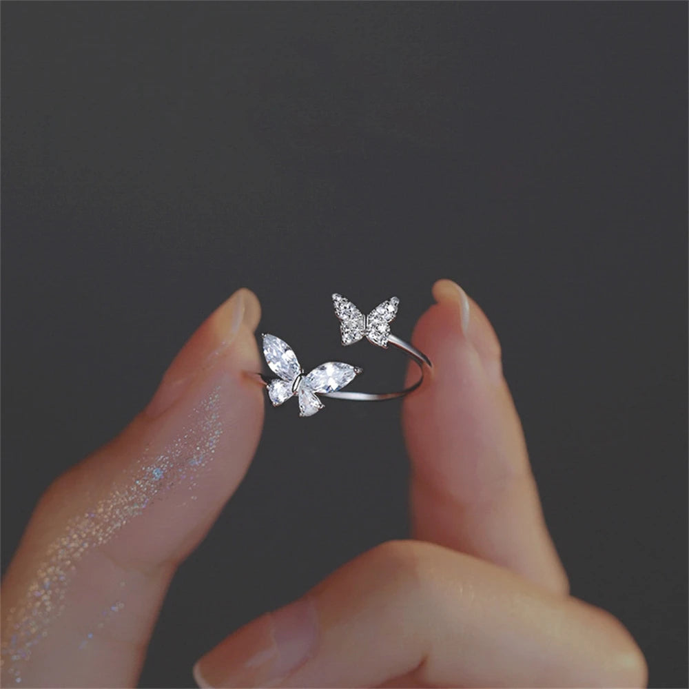 Crystal Butterfly Ring – Adjustable Open Band