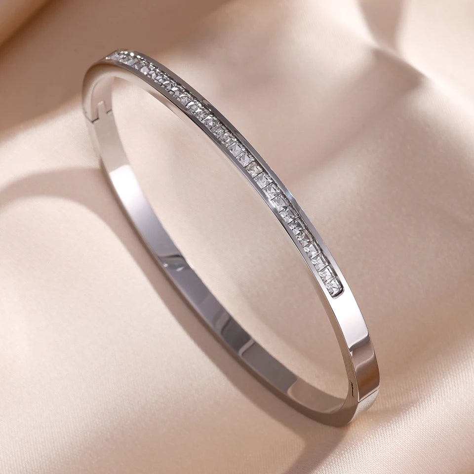 SparkLuxe Zircon Bracelet – Stainless Steel