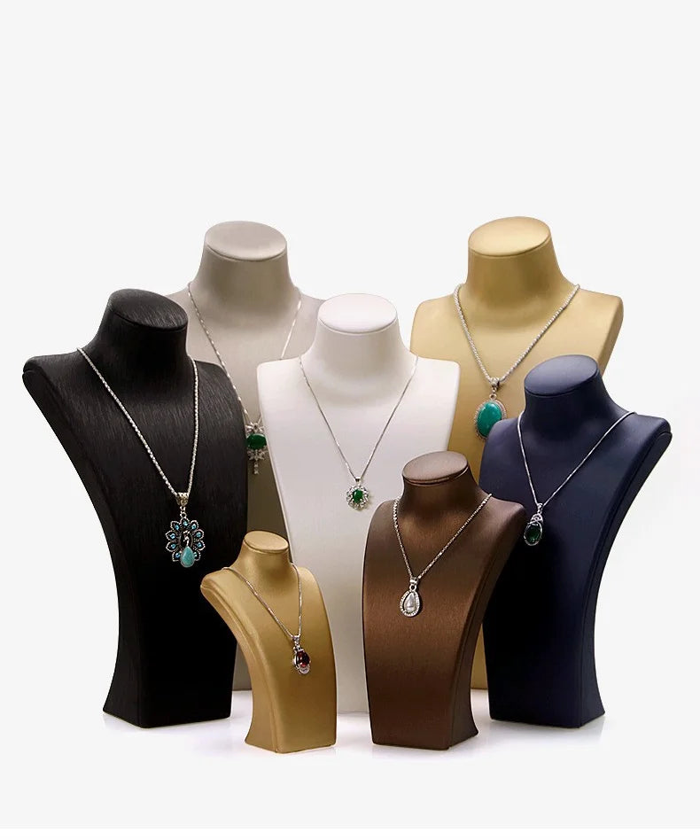 Luxe Portrait Jewelry Display Bust – PU Leather Necklace Stand