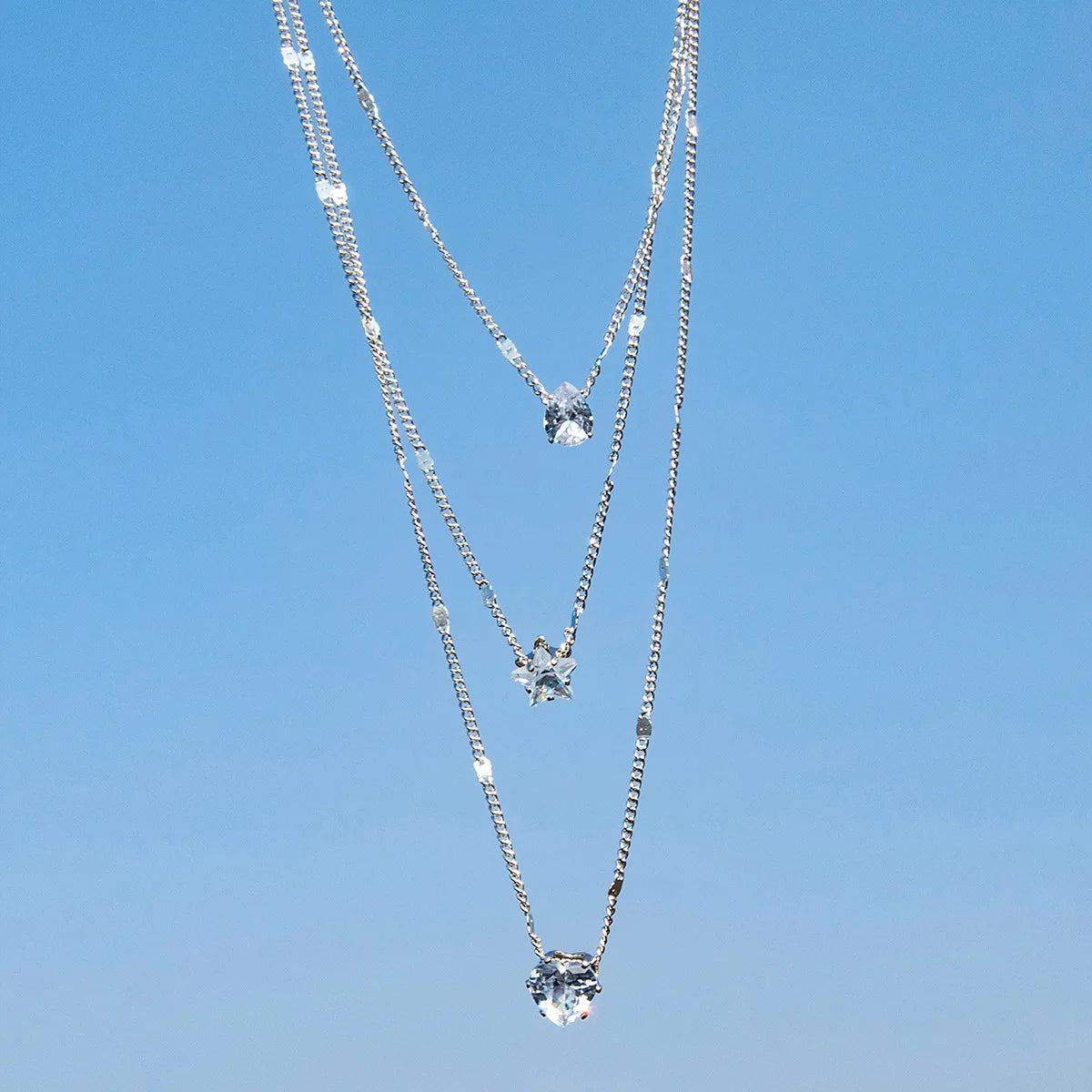 Celestial Spark Layered Necklace – Zircon Heart Pendant Choker