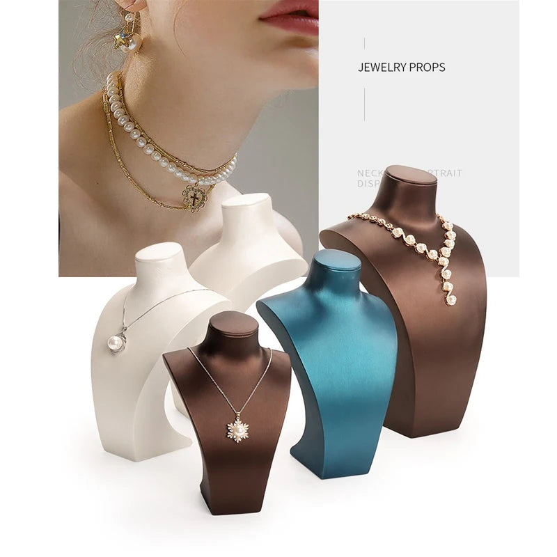 Luxe Portrait Jewelry Display Bust – PU Leather Necklace Stand