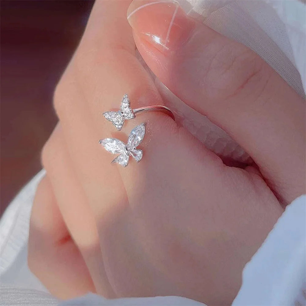 Crystal Butterfly Ring – Adjustable Open Band