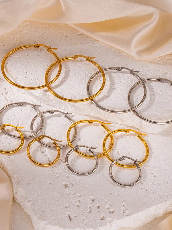Luxe Circle Stainless Steel Hoop Earrings – Gold, Pink & Rose Gold