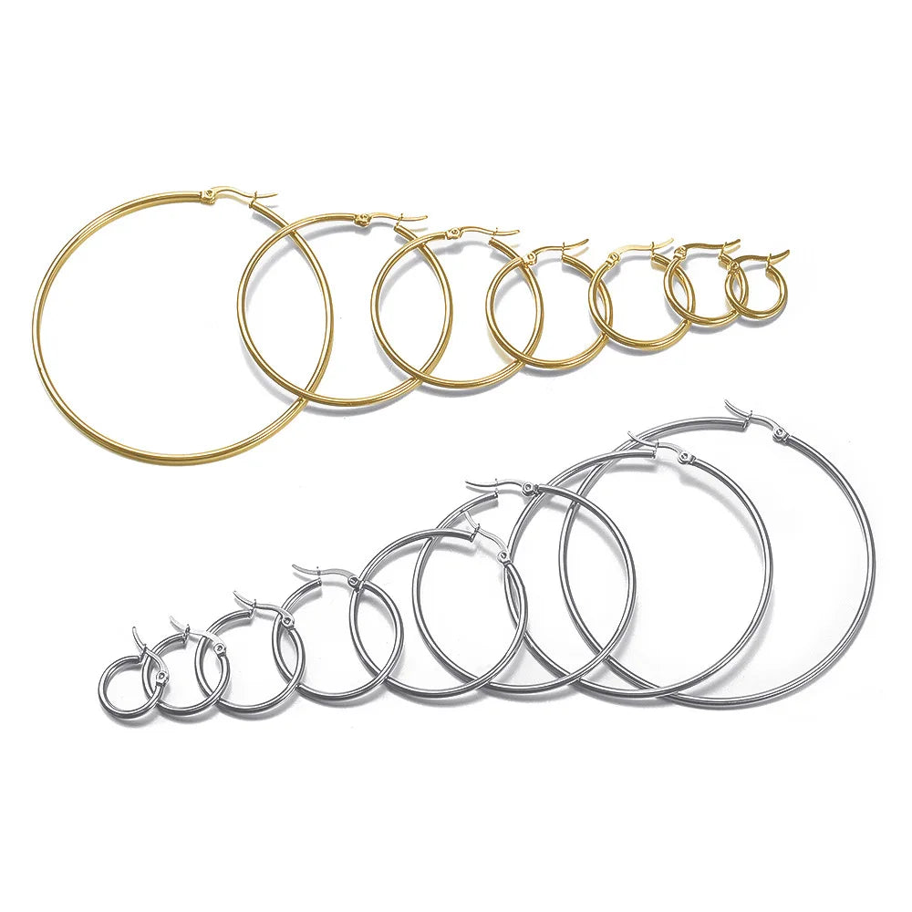Luxe Circle Stainless Steel Hoop Earrings – Gold, Pink & Rose Gold