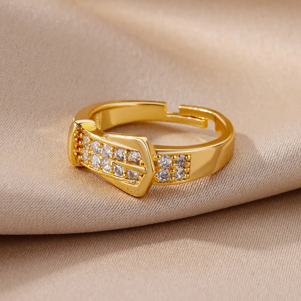 Crystal Buckle Adjustable Ring – Stainless Steel Belt Band