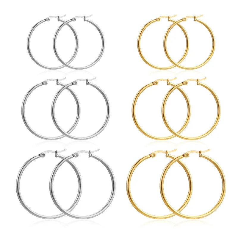 Luxe Circle Stainless Steel Hoop Earrings – Gold, Pink & Rose Gold