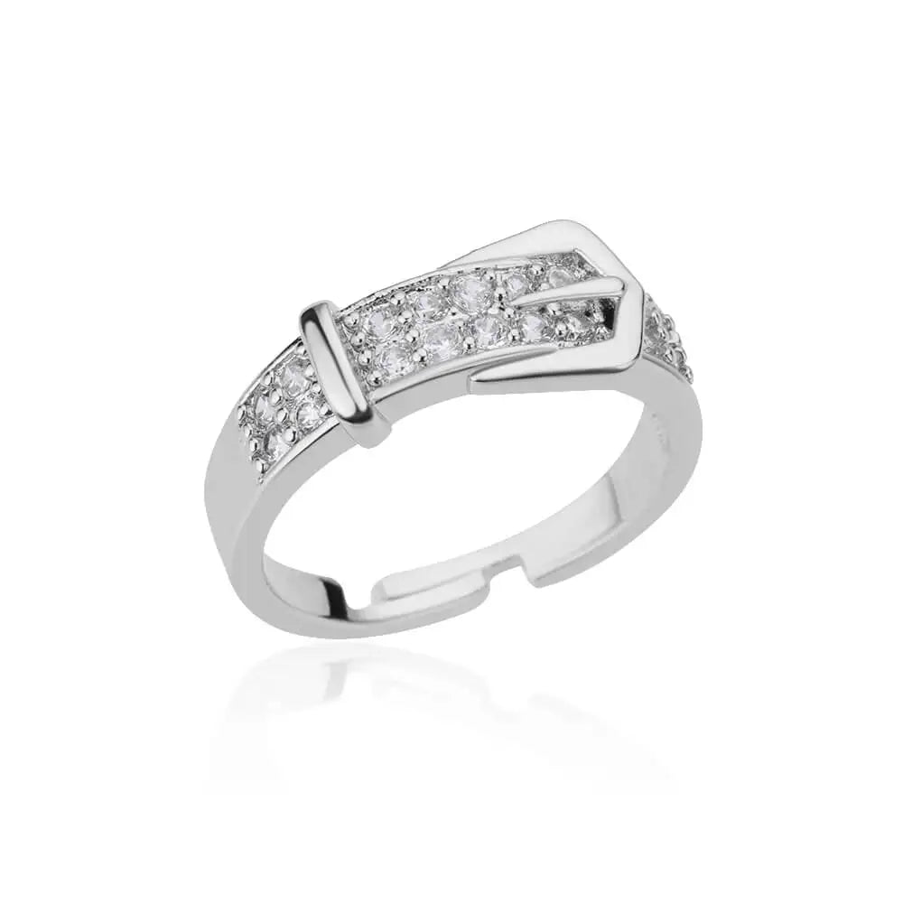 Crystal Buckle Adjustable Ring – Stainless Steel Belt Band