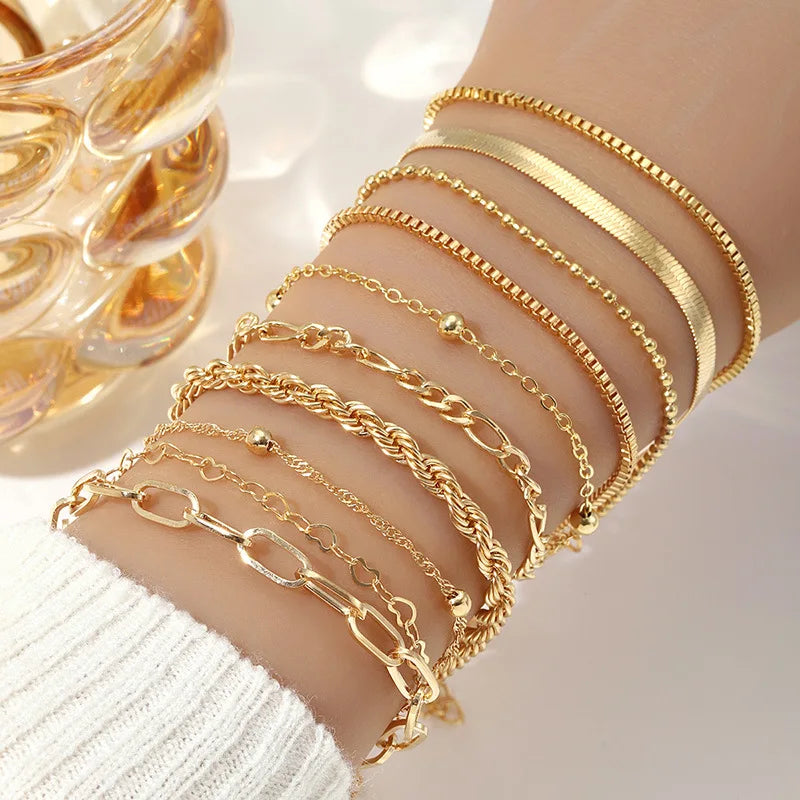 Golden Layers Boho Bracelet Set (10 Pieces)