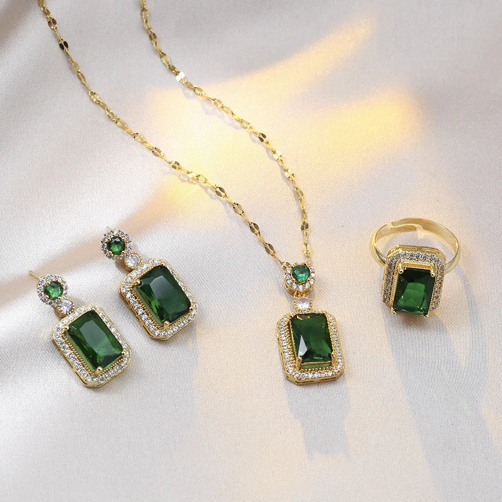 Royal Radiance Crystal Jewelry Set – Necklace, Earrings & Ring